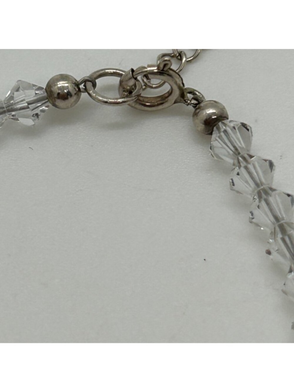 Bicone Crystal Bracelet Clear & Brown Beads Faceted Adjustable Dainty Minimalist - Picture 7 of 10